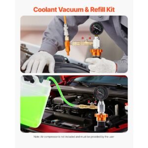 radiator vacuum refill kit, automotives cooling system vacuum & purge fill tool with gauge, portable radiator coolant filling kit with toolbox, universal fit for most cars vans suvs and trucks