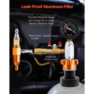 radiator vacuum refill kit, automotives cooling system vacuum & purge fill tool with gauge, portable radiator coolant filling kit with toolbox, universal fit for most cars vans suvs and trucks