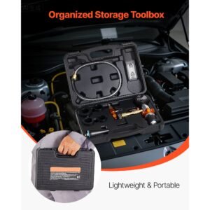 radiator vacuum refill kit, automotives cooling system vacuum & purge fill tool with gauge, portable radiator coolant filling kit with toolbox, universal fit for most cars vans suvs and trucks