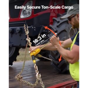 ratchet chain binder, 5/16 in x 12.8 ft g80 chains, 8000 lbs working load of ratchet load binder, chains and binders set, tie down hauling chain binders for hauling, towing, logging (2 sets)