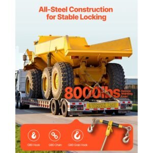 ratchet chain binder, 5/16 in x 12.8 ft g80 chains, 8000 lbs working load of ratchet load binder, chains and binders set, tie down hauling chain binders for hauling, towing, logging (4 sets)