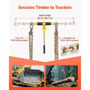 ratchet chain binder, 5/16 in x 12.8 ft g80 chains, 8000 lbs working load of ratchet load binder, chains and binders set, tie down hauling chain binders for hauling, towing, logging (4 sets)