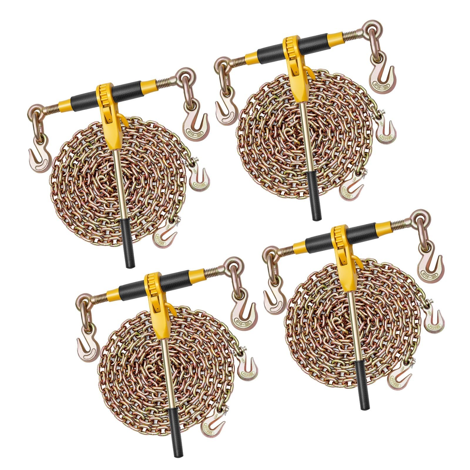 ratchet chain binder, 5/16 in x 12.8 ft g80 chains, 8000 lbs working load of ratchet load binder, chains and binders set, tie down hauling chain binders for hauling, towing, logging (4 sets)