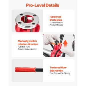ratchet pipe threader kit with 3 dies, 1/2" bspt, 3/4" bspt, 1" bspt manual ratcheting pipe threading tool, portable pipes threader set with toolbox for plumbing installation & repair