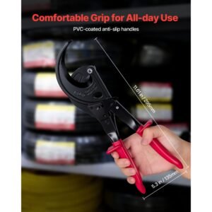 ratcheting cable cutter, spring steel blades with insulated handles, quick release button, heavy duty ratchet cable wire cutter for cutting copper & aluminum cables up to 800 mcm / 400 mm²