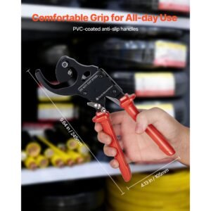 ratcheting cable cutter, spring steel blades with pvc coated handles, quick release button, heavy duty ratchet cable wire cutter for cutting copper & aluminum cables up to 600 mcm / 300 mm²