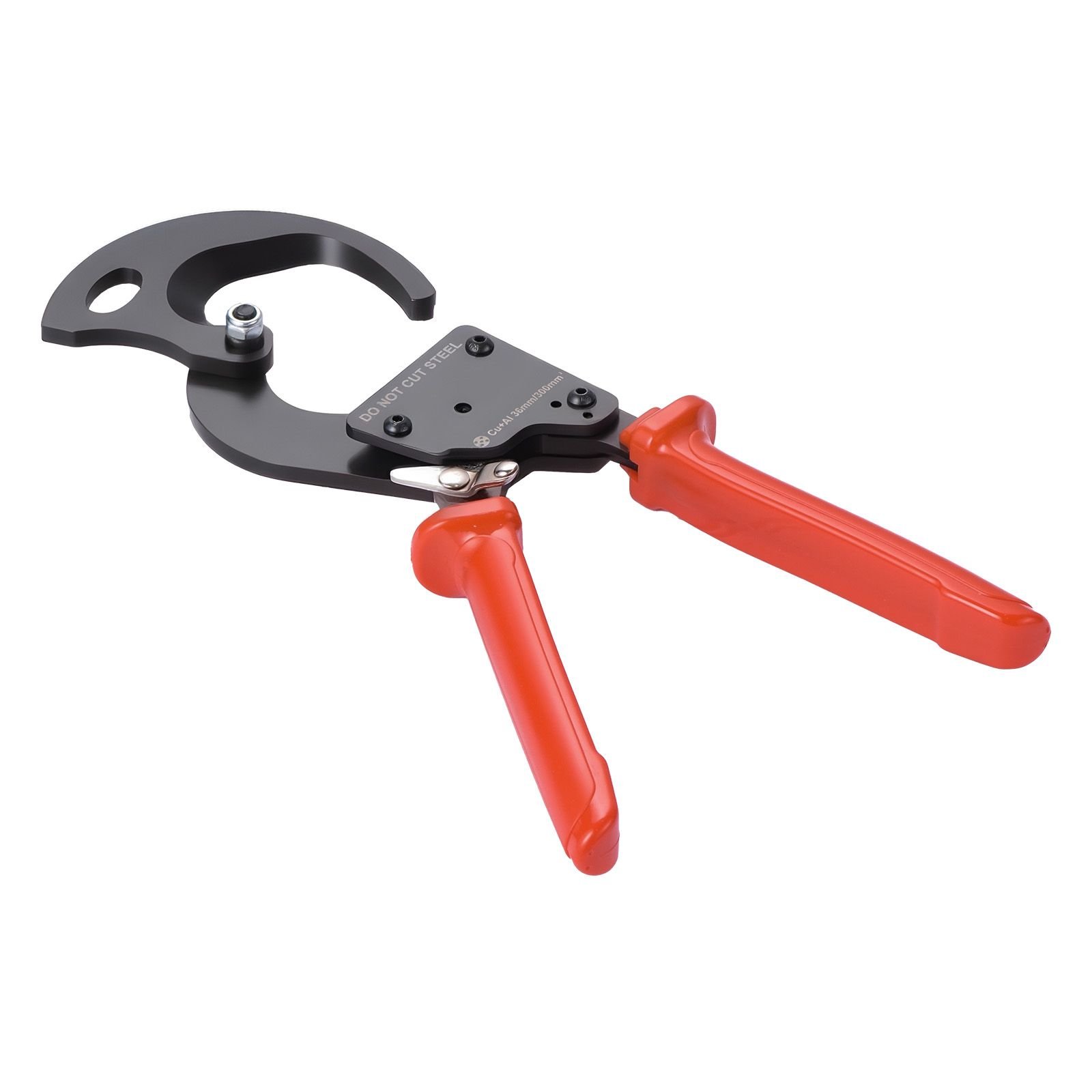ratcheting cable cutter, spring steel blades with pvc coated handles, quick release button, heavy duty ratchet cable wire cutter for cutting copper & aluminum cables up to 600 mcm / 300 mm²
