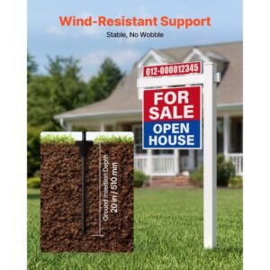 real estate sign post, 2 pack, 6 ft tall, pvc realtor yard sign holder with 36 in arm holds up to 24 in, easy to install, wind resistant, for open house and home, yard, road, white (no signs)