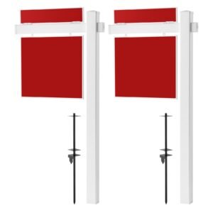 Real Estate Sign Post, 2-Pack, 6 ft Tall, PVC Realtor Yard Sign Holder with 36 in Arm Holds up to 24 in, Easy to Install, Wind-Resistant, for Open House and Home, Yard, Road, White (No Signs)