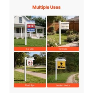 real estate sign post, 2 pack, 6 ft tall, pvc realtor yard sign holder with 36 in arm holds up to 24 in, easy to install, wind resistant, for open house and home, yard, road, white (no signs)