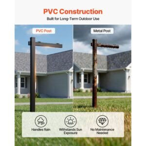 real estate sign post, 6 ft tall, pvc realtor yard sign holder with 36 in arm holds up to 24 in, easy to install, wind resistant, for open house and home, yard, road, outdoor, black (no signs)