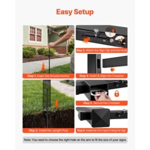 real estate sign post, 6 ft tall, pvc realtor yard sign holder with 36 in arm holds up to 24 in, easy to install, wind resistant, for open house and home, yard, road, outdoor, black (no signs)