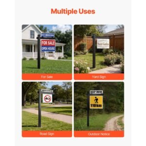 real estate sign post, 6 ft tall, pvc realtor yard sign holder with 36 in arm holds up to 24 in, easy to install, wind resistant, for open house and home, yard, road, outdoor, black (no signs)