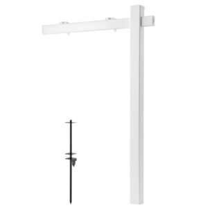 Real Estate Sign Post, 6 ft Tall, PVC Realtor Yard Sign Holder with 47 in Arm Holds up to 36 in, Easy to Install, Wind-Resistant, for Open House and Home, Yard, Road, Outdoor, White (No Signs)