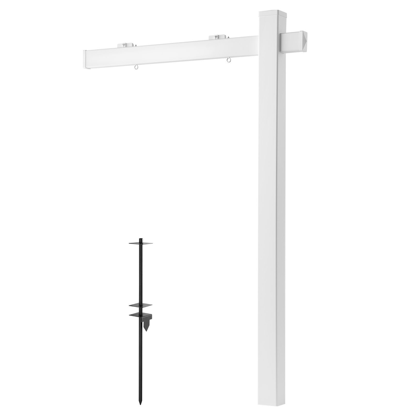 real estate sign post, 6 ft tall, pvc realtor yard sign holder with 47 in arm holds up to 36 in, easy to install, wind resistant, for open house and home, yard, road, outdoor, white (no signs)