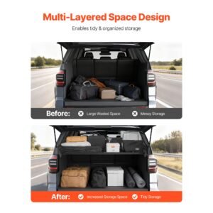 rear trunk cargo rack, for 2010 2024 toyota 4runner, 220 lbs capacity, aluminum alloy basket tray interior storage luggage carrier, adjustable height shelf stand organizer for camping trip gear