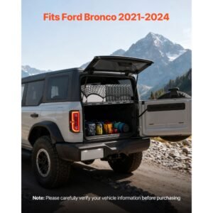 rear trunk cargo rack, for 2021 2024 ford bronco, 300 lbs capacity, carbon steel basket tray interior storage luggage carrier with net, back shelf stand organizer for camping trip gear, black