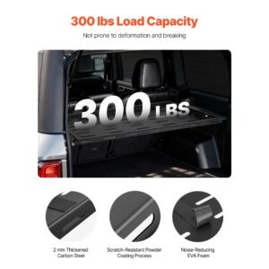 rear trunk cargo rack, for 2021 2024 ford bronco, 300 lbs capacity, carbon steel basket tray interior storage luggage carrier with net, back shelf stand organizer for camping trip gear, black