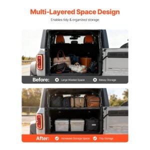 rear trunk cargo rack, for 2021 2024 ford bronco, 300 lbs capacity, carbon steel basket tray interior storage luggage carrier with net, back shelf stand organizer for camping trip gear, black