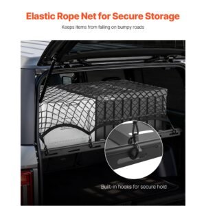 rear trunk cargo rack, for 2021 2024 ford bronco, 300 lbs capacity, carbon steel basket tray interior storage luggage carrier with net, back shelf stand organizer for camping trip gear, black