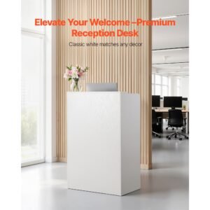 reception desk, 23.6 inch rectangular front counter table, modern office reception desk with drawer, small minimalist retail counter table for checkout, lobby, beauty salon and office, white