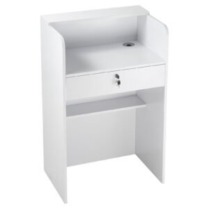 Reception Desk, 23.6 inch Rectangular Front Counter Table, Modern Office Reception Desk with Drawer, Small Minimalist Retail Counter Table for Checkout, Lobby, Beauty Salon and Office, White