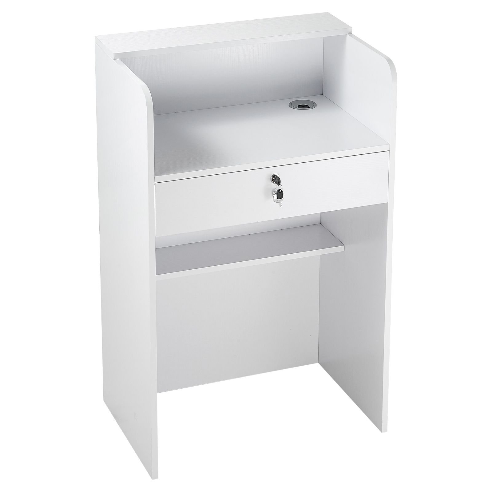 reception desk, 23.6 inch rectangular front counter table, modern office reception desk with drawer, small minimalist retail counter table for checkout, lobby, beauty salon and office, white