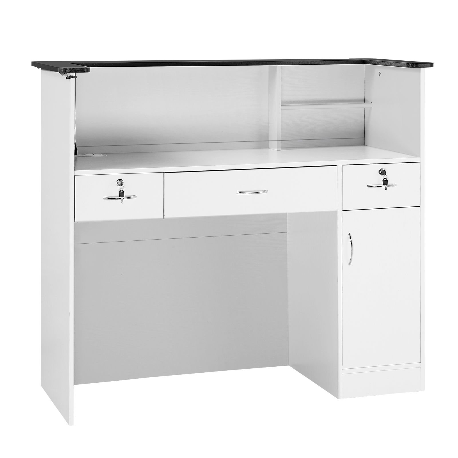 reception desk, 50 inch rectangular front counter table, modern office reception desk with light strip, 3 drawers & storage cabinets, retail counter table for checkout, lobby, salon, office
