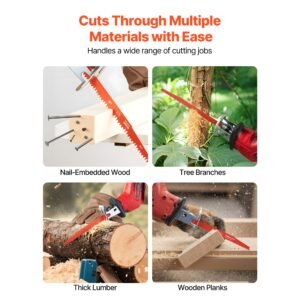 reciprocating saw blades, 25 pack, 6/12 tpi bi metal reciprocating saw blade set with universal shank, sharp teeth for fast and smooth cuts, for wood and nail embedded wood demolition, orange