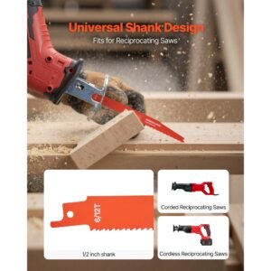 reciprocating saw blades, 25 pack, 6/12 tpi bi metal reciprocating saw blade set with universal shank, sharp teeth for fast and smooth cuts, for wood and nail embedded wood demolition, orange