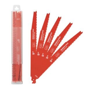 reciprocating saw blades, 25 pack, 6/12 tpi bi metal reciprocating saw blade set with universal shank, sharp teeth for fast and smooth cuts, for wood and nail embedded wood demolition, orange