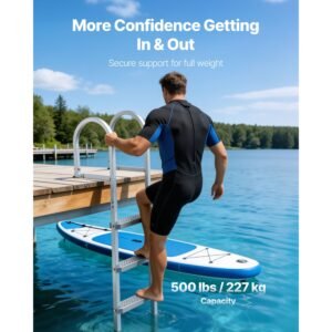 removable dock ladder, 4 steps, aluminum alloy pontoon boat swim ladder, with non slip wide pp steps, 500 lbs weight capacity, quick release design, for lake swimming, pool, marine boarding