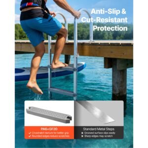 removable dock ladder, 4 steps, aluminum alloy pontoon boat swim ladder, with non slip wide pp steps, 500 lbs weight capacity, quick release design, for lake swimming, pool, marine boarding