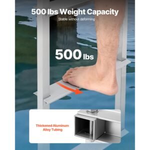 removable dock ladder, 4 steps, aluminum alloy pontoon boat swim ladder, with non slip wide steps, 500 lbs weight capacity, quick release design, for lake swimming, pool, boat, marine boarding