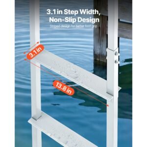 removable dock ladder, 4 steps, aluminum alloy pontoon boat swim ladder, with non slip wide steps, 500 lbs weight capacity, quick release design, for lake swimming, pool, boat, marine boarding