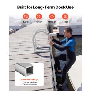 removable dock ladder, 4 steps, aluminum alloy pontoon boat swim ladder, with non slip wide steps, 500 lbs weight capacity, quick release design, for lake swimming, pool, boat, marine boarding