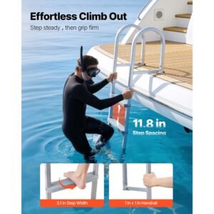 removable dock ladder, 5 steps, aluminum alloy pontoon boat swim ladder, with non slip wide pp steps, 500 lbs weight capacity, quick release design, for lake swimming, pool, marine boarding