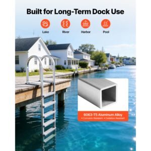 removable dock ladder, 5 steps, aluminum alloy pontoon boat swim ladder, with non slip wide pp steps, 500 lbs weight capacity, quick release design, for lake swimming, pool, marine boarding