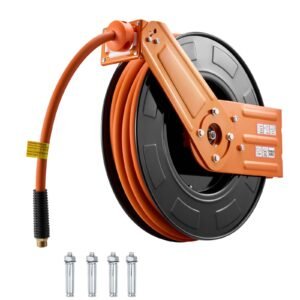 Retractable Air Hose Reel, 1/2 Inch x 50 FT Rubber Air Hose Max 300PSI, Auto Rewind Air-Compressor Hoses Reel with 5 ft Lead in, Ceiling/Wall Mount for Garage Workshops