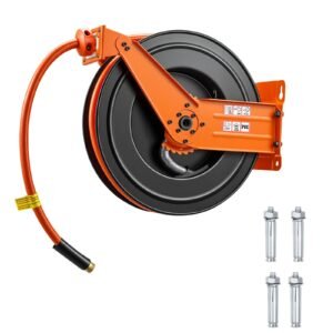 Retractable Air Hose Reel, 3/4 Inch x 50 FT PVC Air Hose Max 300PSI, Auto Rewind Air-Compressor Hoses Reel with 5 ft Lead in, Ceiling/Wall Mount Heavy Duty Steel Double Arm