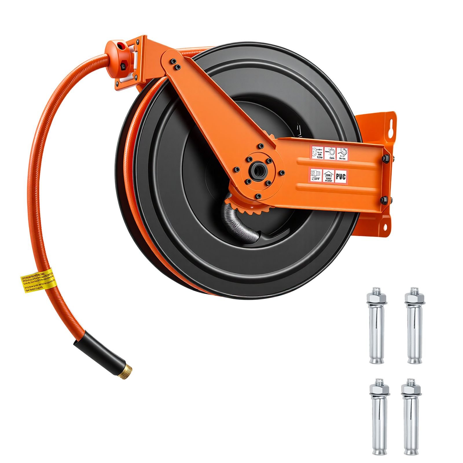 retractable air hose reel, 3/4 inch x 50 ft pvc air hose max 300psi, auto rewind air compressor hoses reel with 5 ft lead in, ceiling/wall mount heavy duty steel double arm