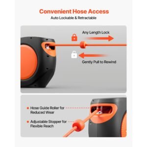 retractable air hose reel, 3/8 inch x 80 ft hybrid air hose max 300psi, enclosed air compressor hoses reel auto rewind with 6.6 ft lead in, 180° swivel ceiling/wall mount for workshops