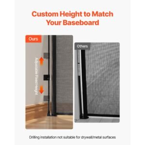 retractable baby gate, extends to 163.3 inch extra wide, 39 inch tall, with reinforced fiberglass strips, avoids crawling through, mesh dog gate for decks, doorways, garages, indoor, black