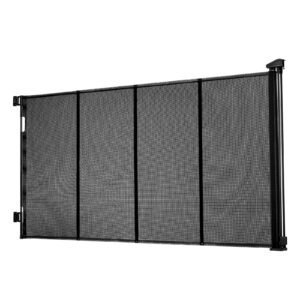 Retractable Baby Gate, Extends to 163.3 inch Extra Wide, 39 inch Tall, with Reinforced Fiberglass Strips, Avoids Crawling Through, Mesh Dog Gate for Decks, Doorways, Garages, Indoor, Black