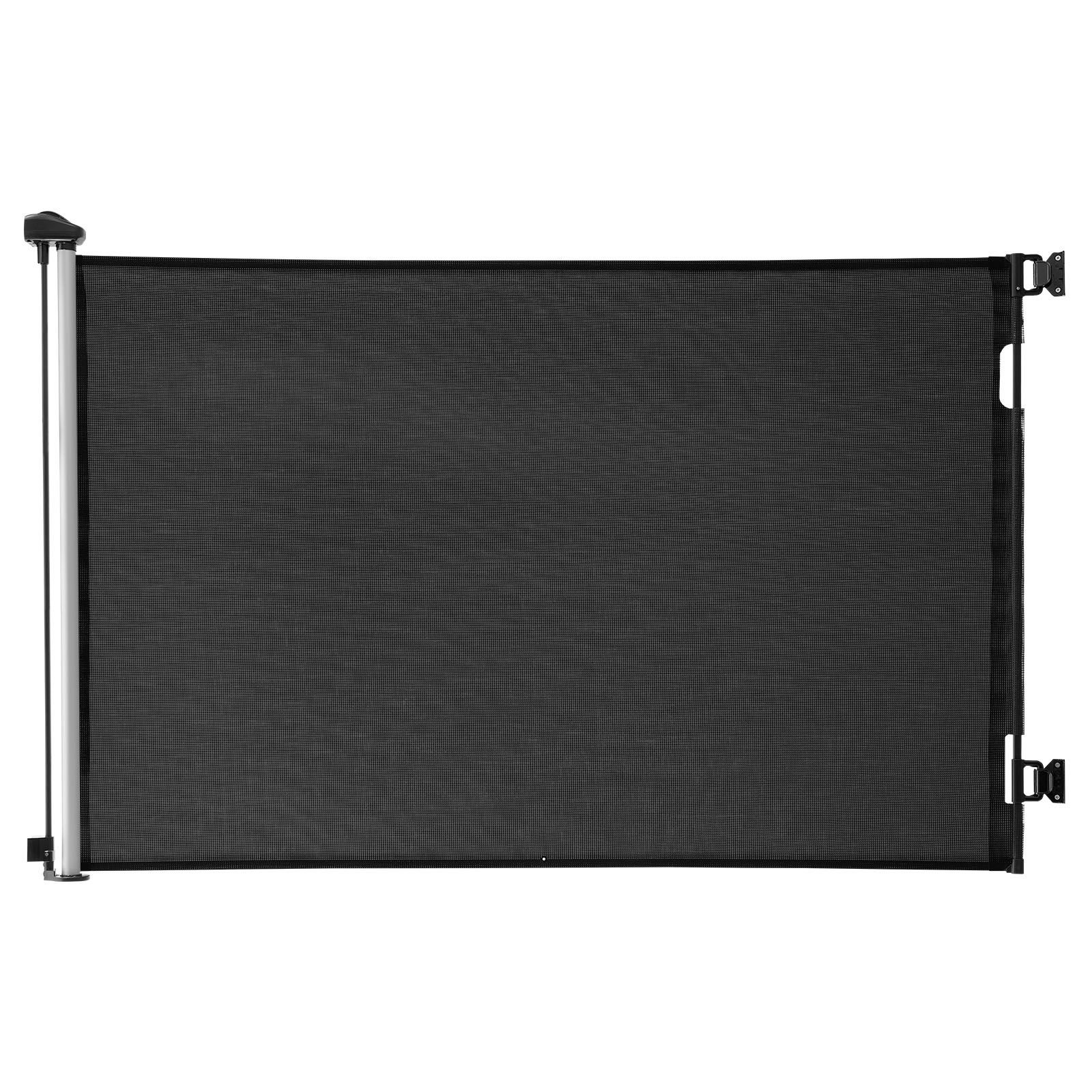retractable baby gate, extends to 57 inch wide, 38.5 inch tall, with security lock, easy to use, walk through without tripping, mesh dog gate for stairs, hallways, indoor/outdoor, black