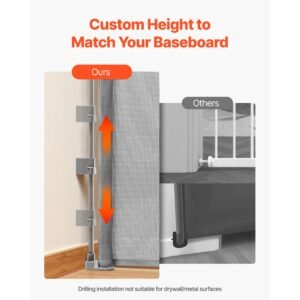 retractable baby gate, extends to 57 inch wide, 38.5 inch tall, with security lock, easy to use, walk through without tripping, mesh dog gate for stairs, hallways, indoor/outdoor, gray