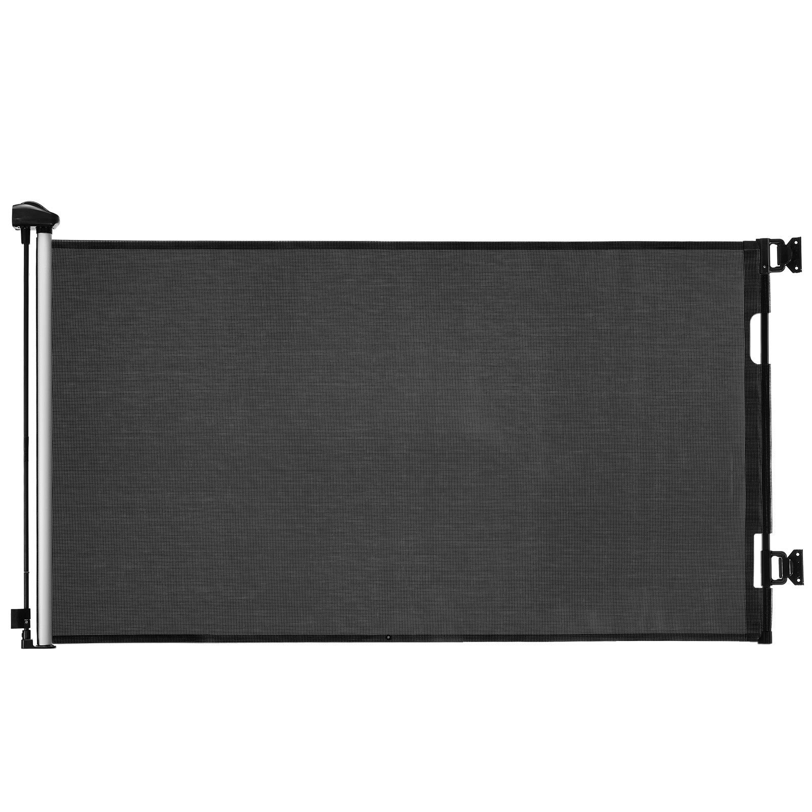 retractable baby gate, extends to 72.8 inch wide, 31.3 inch tall, with security lock, easy to use, walk through without tripping, mesh dog gate for stairs, hallways, indoor/outdoor, black