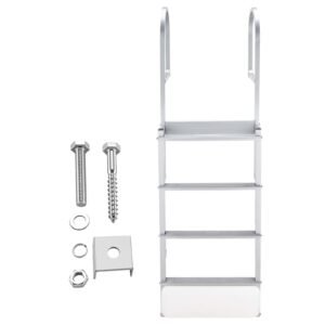 Retractable Dock Ladder, 4 Steps, Aluminum Alloy Pontoon Boat Swim Ladder with Auto-Lift Float, Non-Slip Wide Steps, 500 lbs Weight Capacity, Adjustable Height, for Lake Pool Marine Boarding