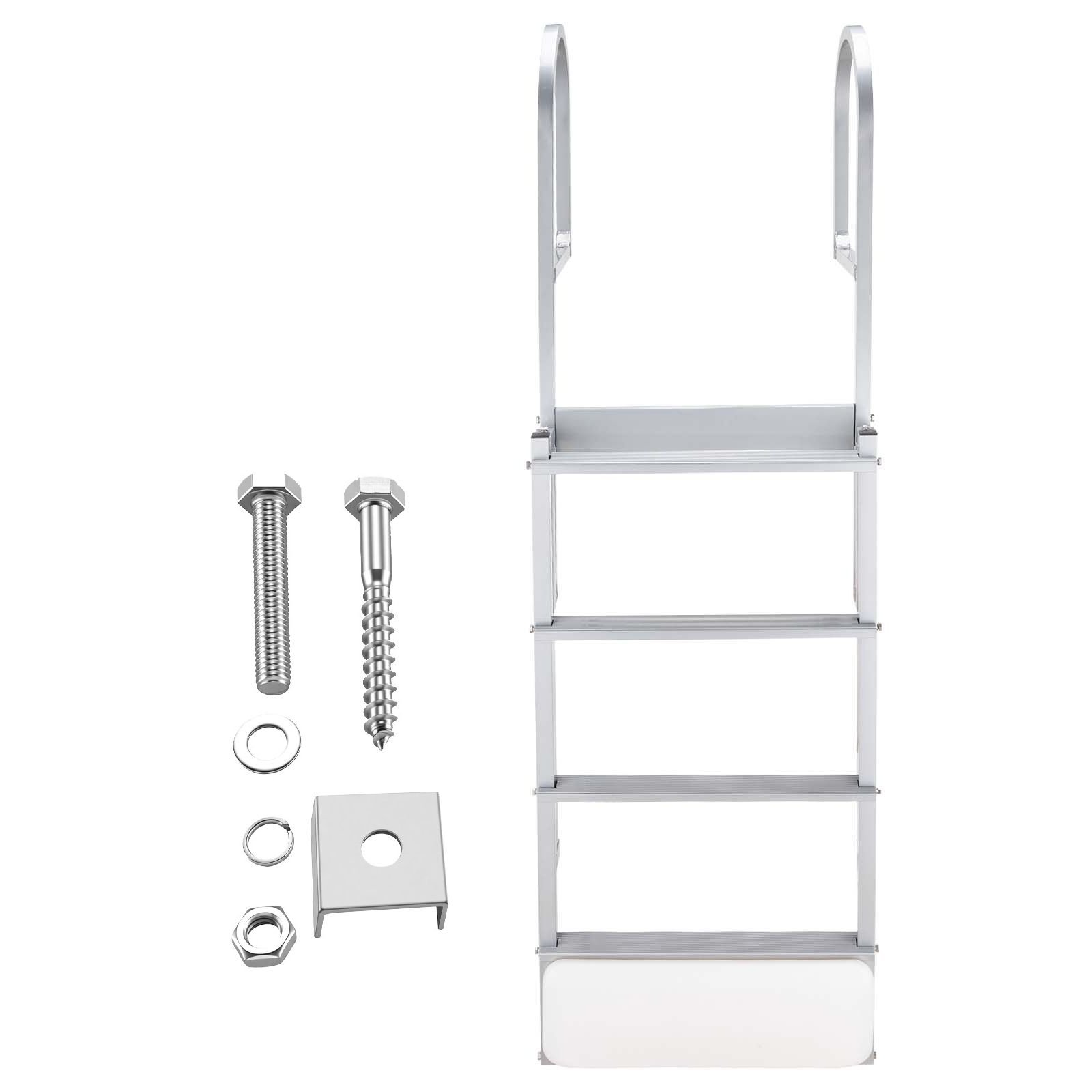 retractable dock ladder, 4 steps, aluminum alloy pontoon boat swim ladder with auto lift float, non slip wide steps, 500 lbs weight capacity, adjustable height, for lake pool marine boarding