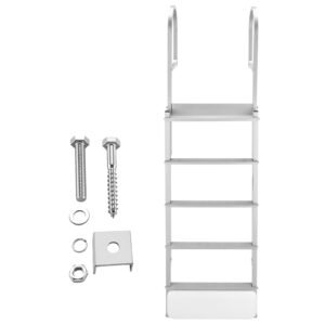 Retractable Dock Ladder, 5 Steps, Aluminum Alloy Pontoon Boat Swim Ladder with Auto-Lift Float, Non-Slip Wide Steps, 500 lbs Weight Capacity, Adjustable Height, for Lake Pool Marine Boarding